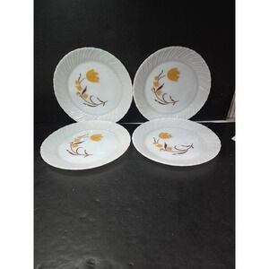 Termocrisa Dinner Plates, Yellow Floral Milk Glass, Vintage Tableware, Set of 4